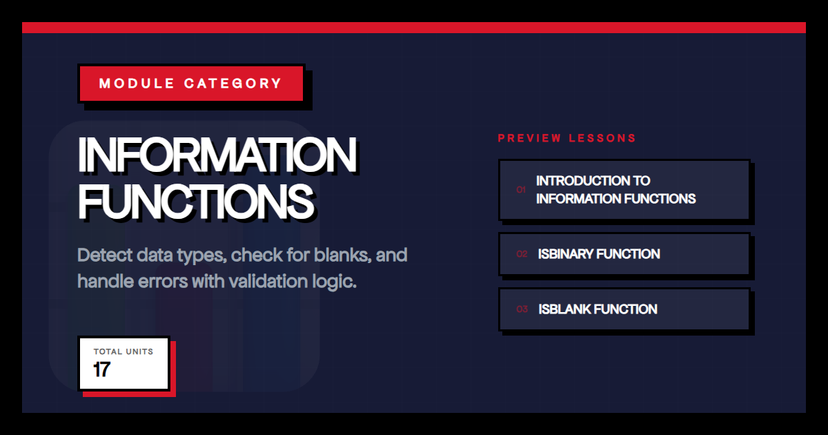 18 Excel Information Functions with Interactive Exercises