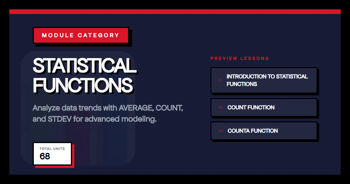 36 Excel Statistical Functions with Interactive Exercises