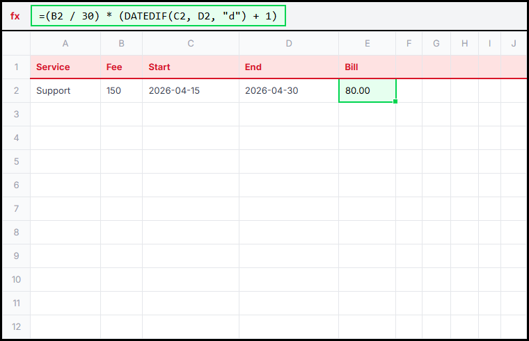 DATEDIF Prorate Illustration